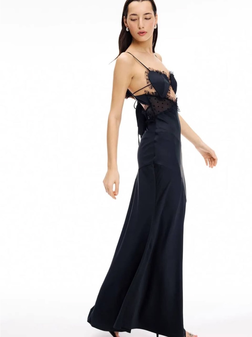 Elegant Black Slip Dress with Sheer Insets - Picture 3 of 7